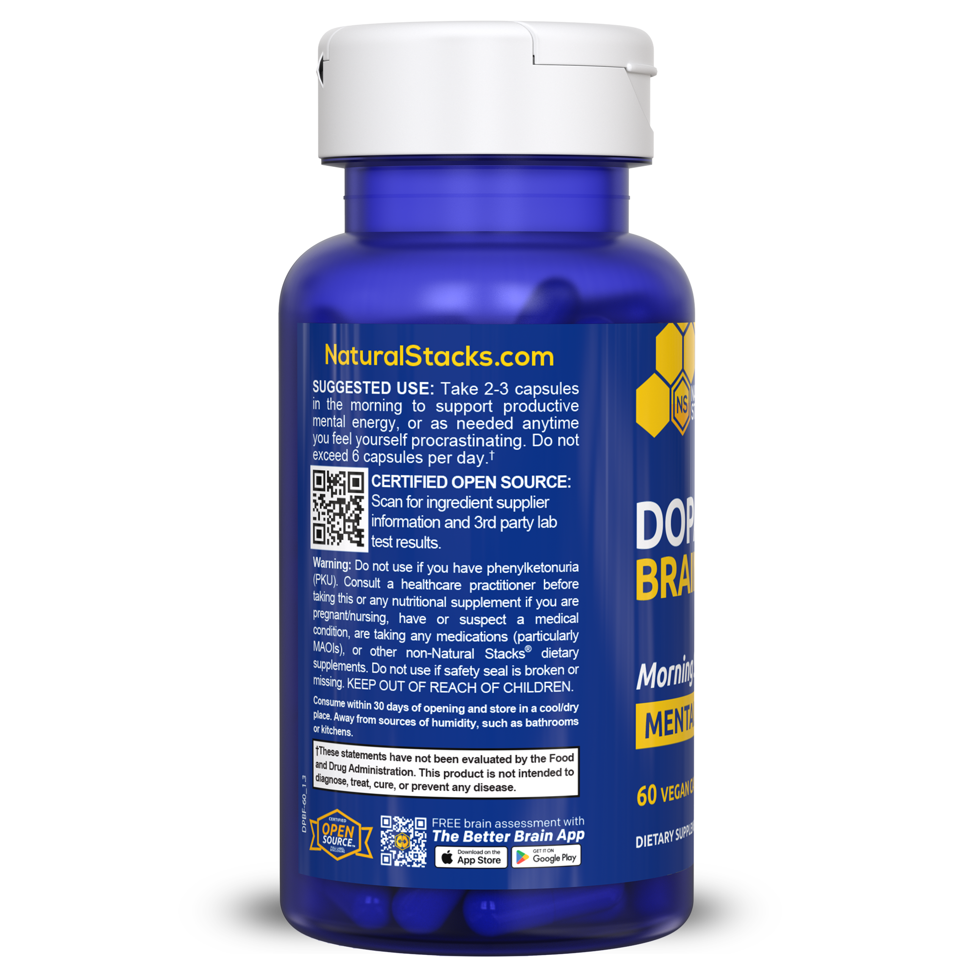 Back of the blue dopamine brain food bottle